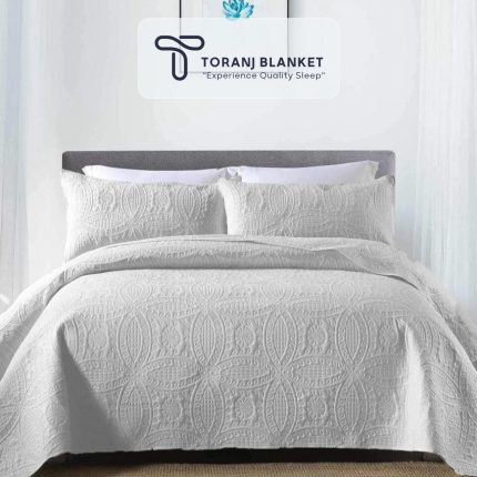 روتختی دونفره پنبه دوزی کتان تک رنگ طوسی - کد 05