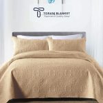 روتختی دونفره پنبه دوزی کتان تک رنگ نخودی - کد 44