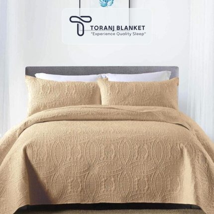 روتختی دونفره پنبه دوزی کتان تک رنگ نخودی - کد 44