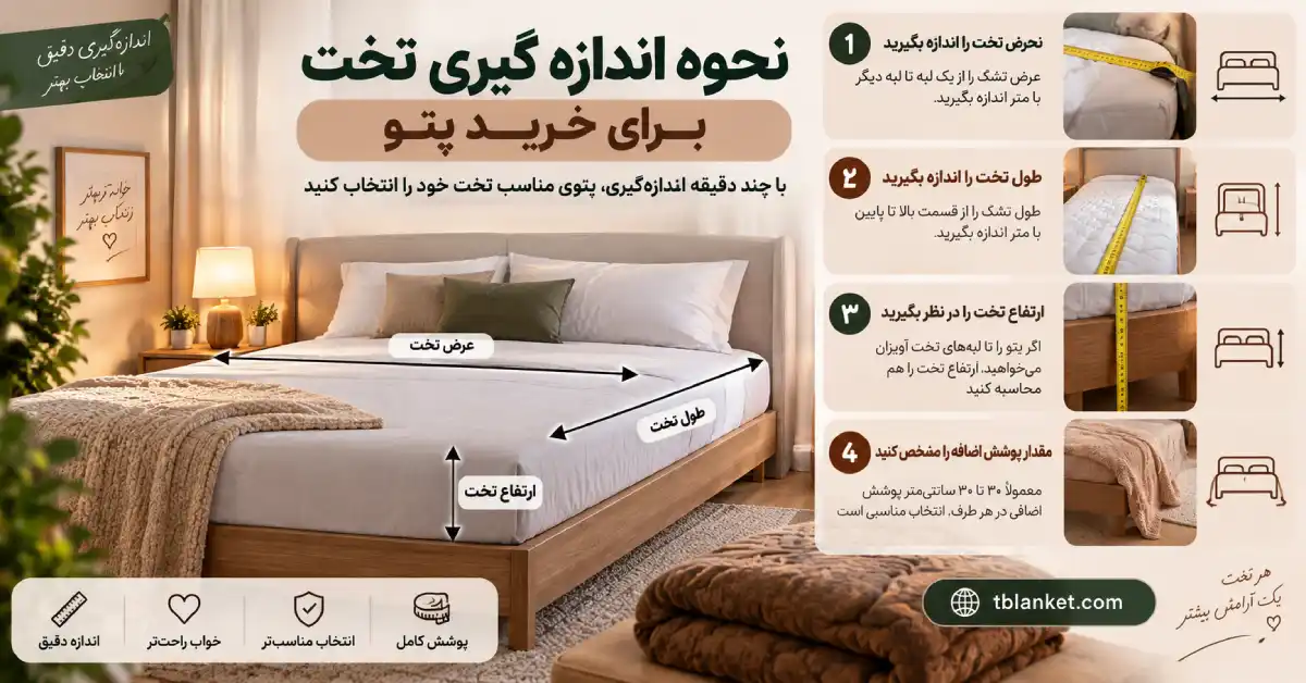 اندازه گیری تخت برای خرید پتو